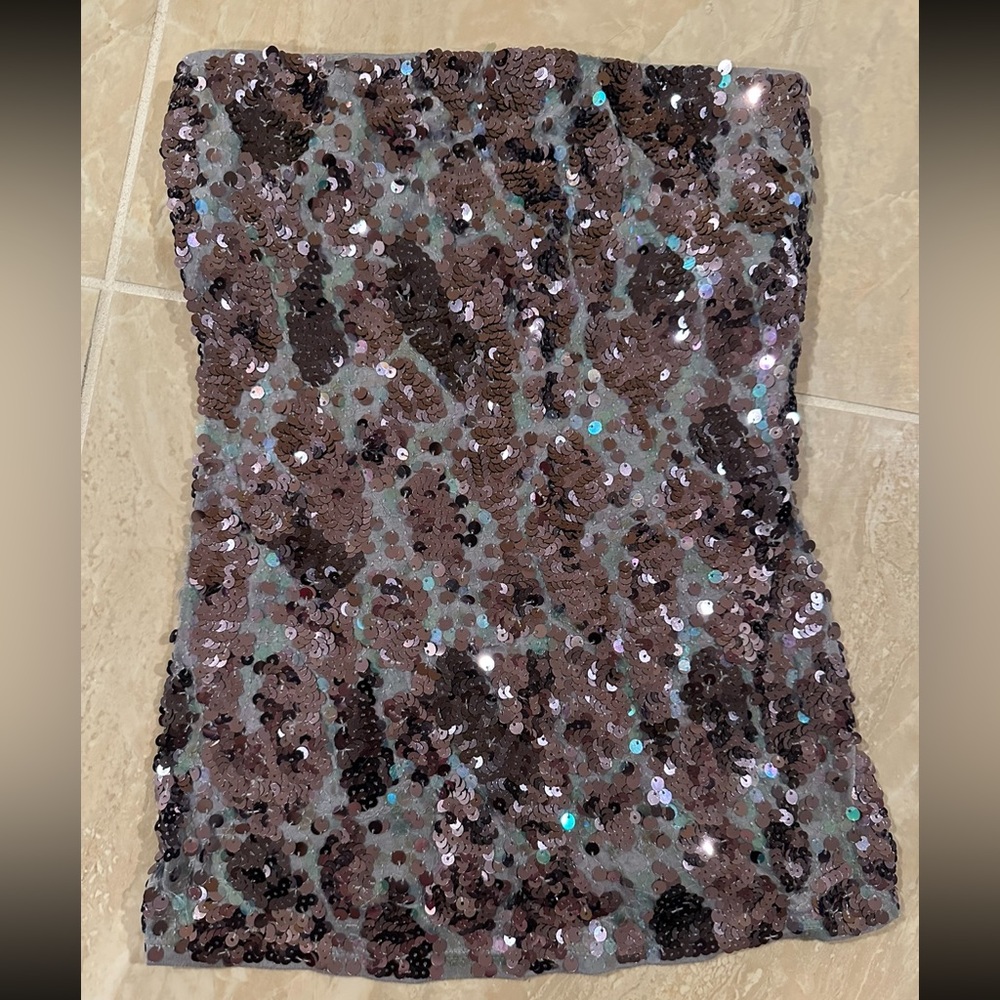 Express Pewter Tube Top With Aurora Borealis and Gunmetal Sequins